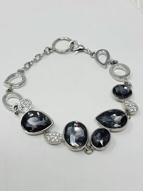 Black Crystal Statement Bracelet Silver Tone 🖤